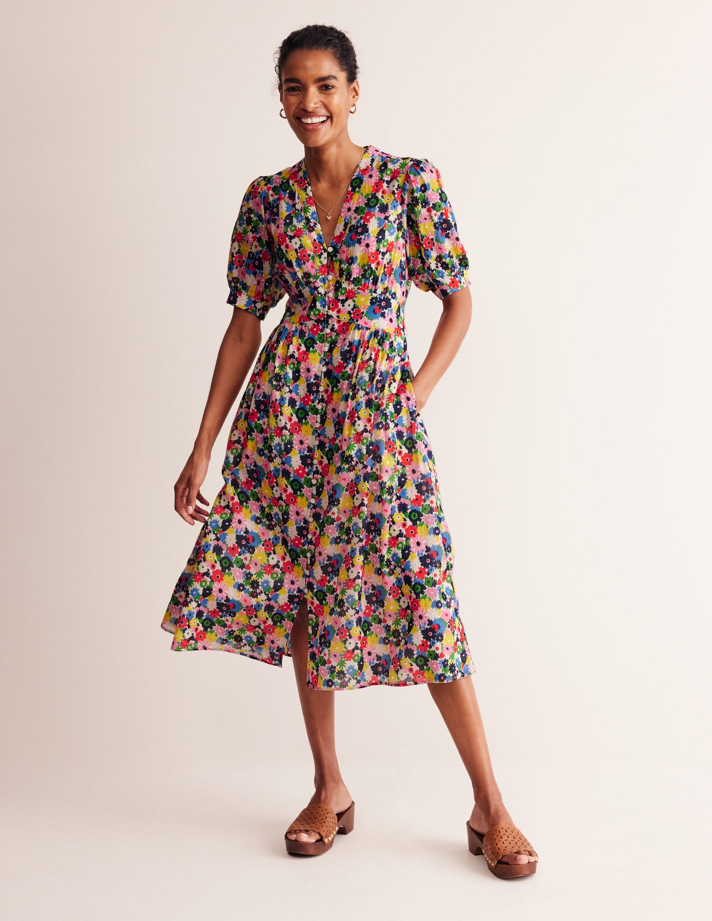 Elsa Crinkle Midi Tea Dress-Multi, Paintbox Ditsy