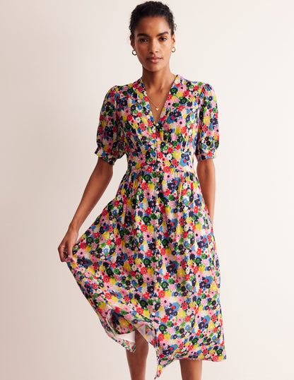 Elsa Crinkle Midi Tea Dress-Multi, Paintbox Ditsy