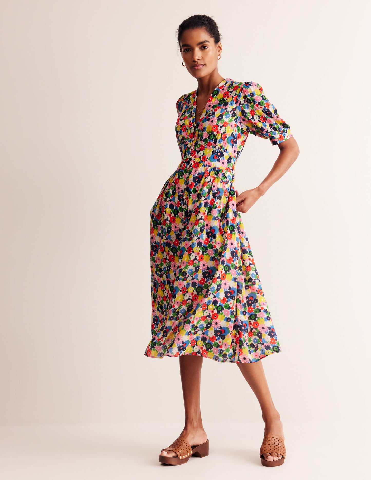 Elsa Crinkle Midi Tea Dress-Multi, Paintbox Ditsy