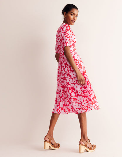 Elsa Crinkle Midi Tea Dress-Flame Scarlet, Tulip Garden