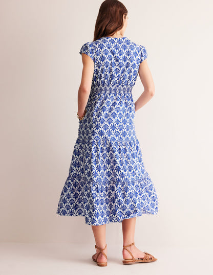 May Cotton Midi Tea Dress-Surf The Web, Shells