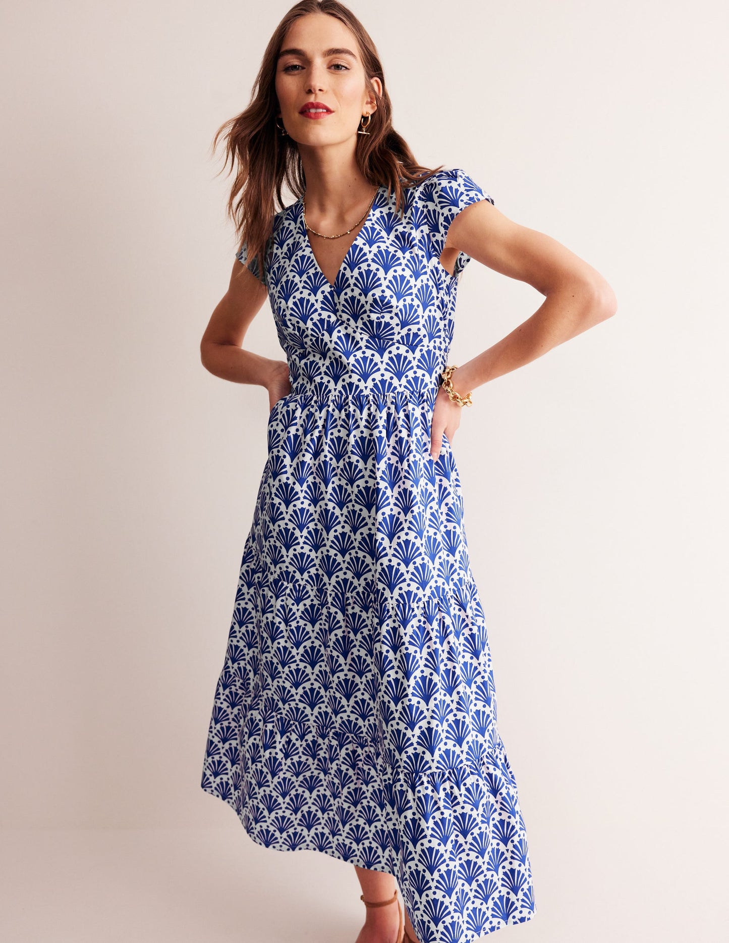 May Cotton Midi Tea Dress-Surf The Web, Shells