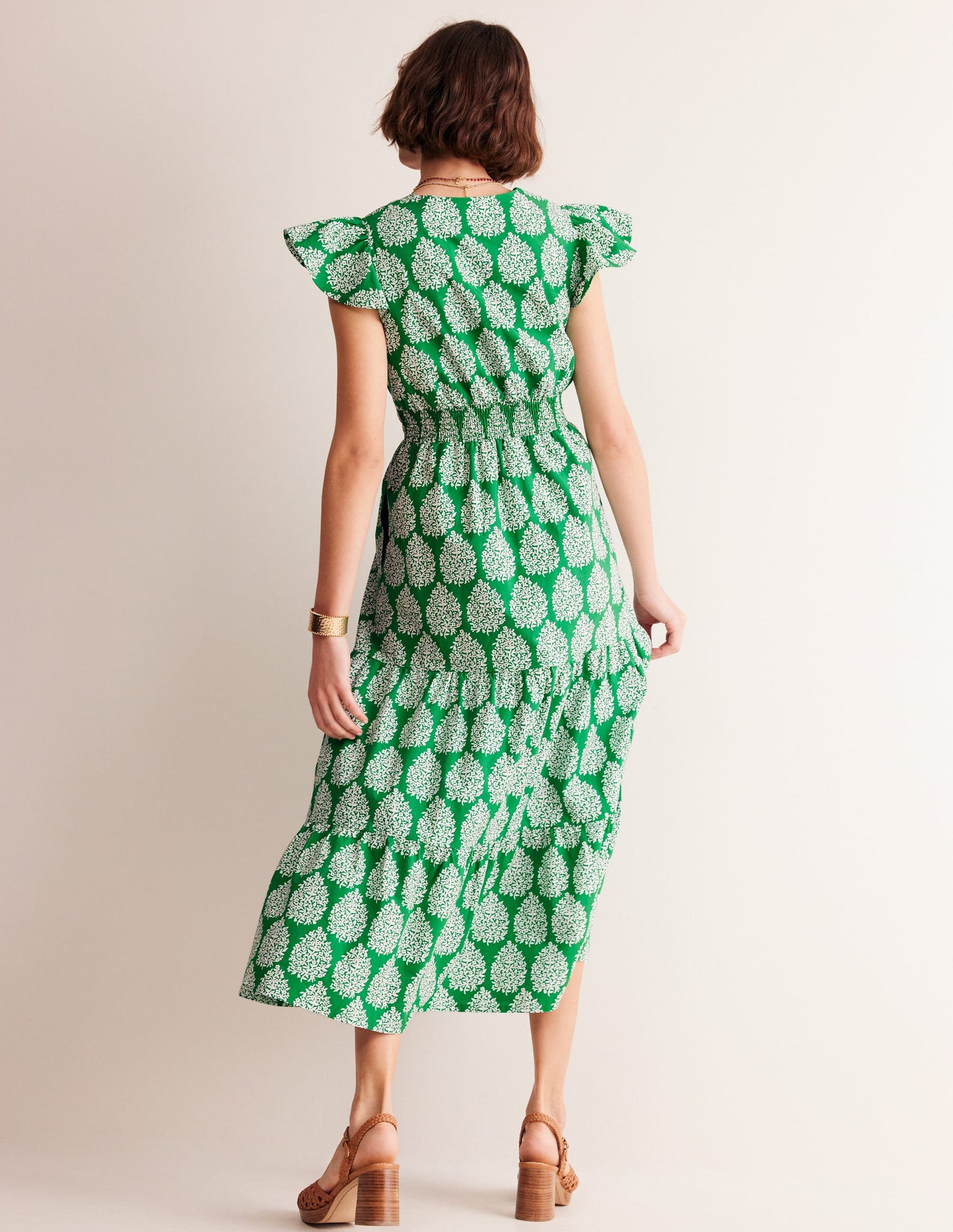 May Cotton Midi Tea Dress-Green Tambourine, Floret