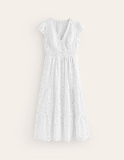 May Broderie Midi Tea Dress-White