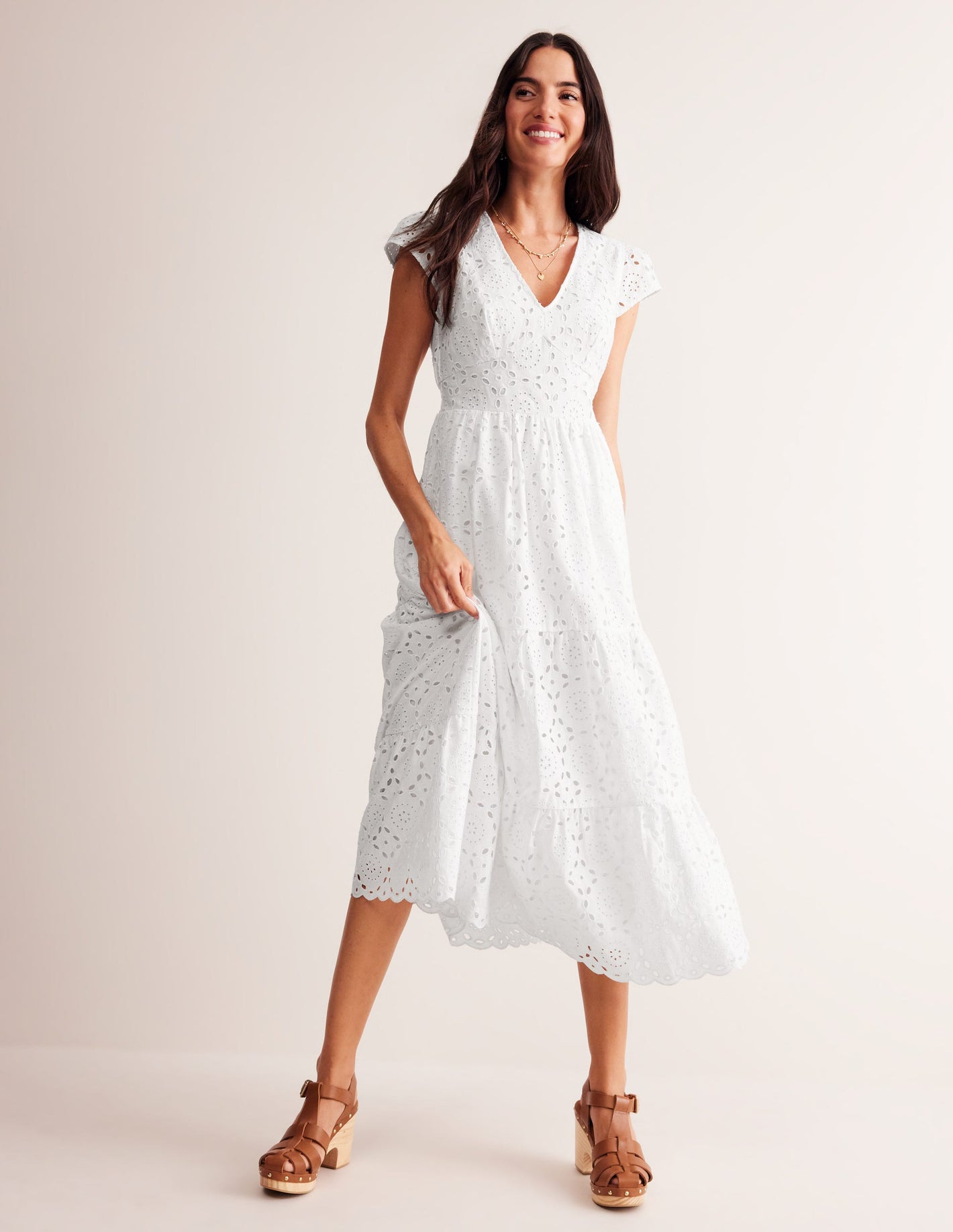 May Broderie Midi Tea Dress-White