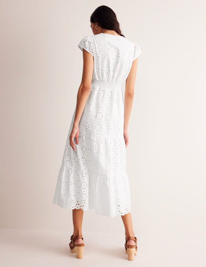 May Broderie Midi Tea Dress-White