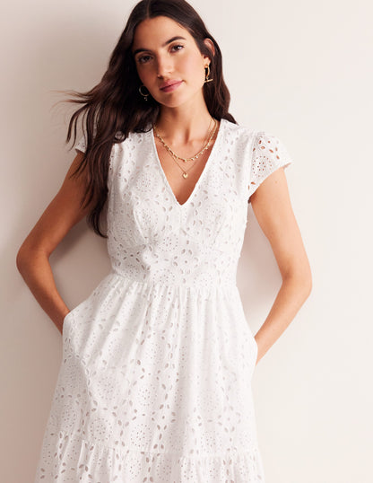 May Broderie Midi Tea Dress-White