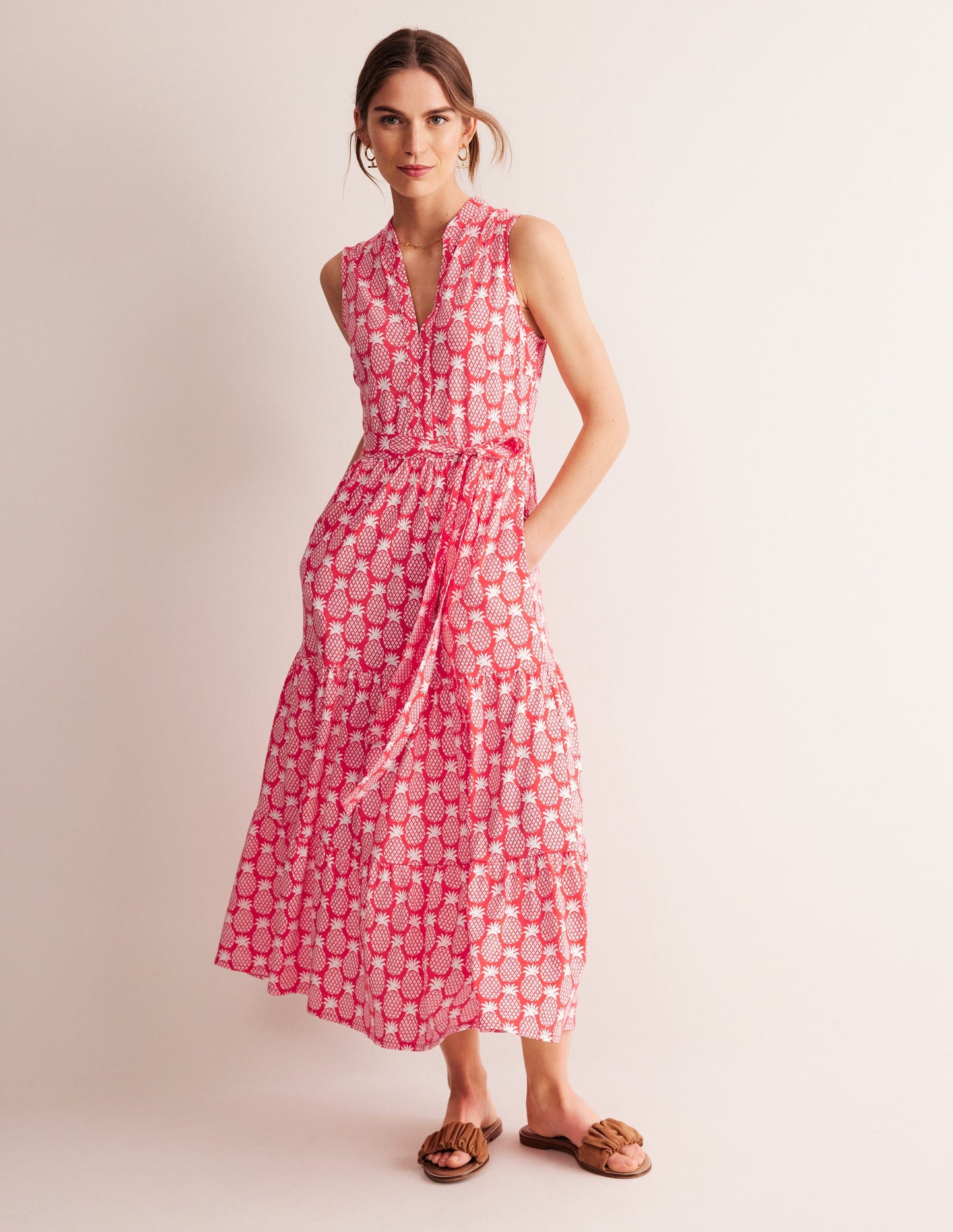 Naomi Notch Collar Maxi Dress-Hibiscus, Pineapple Geo