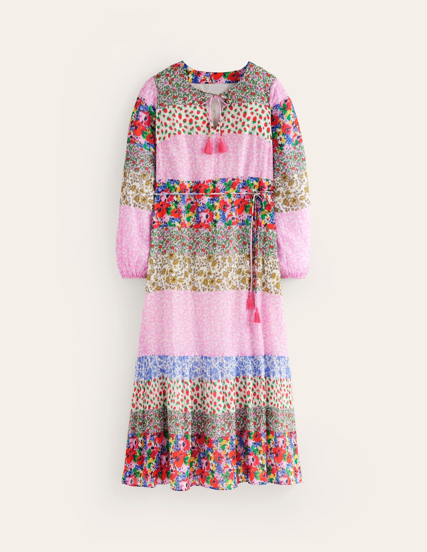 Hotched Blouson Maxi Dress-Multi, Patchwork Bloom