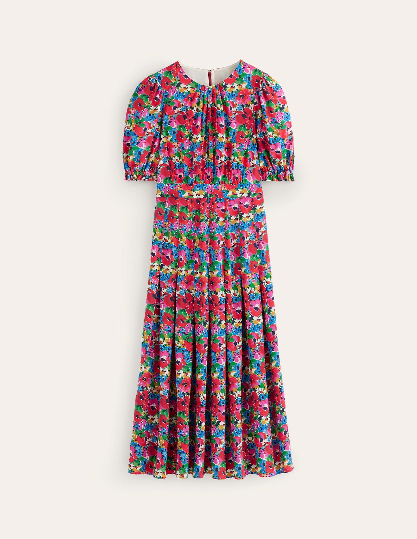 Liv Pleat Detail Midi Dress-Multi, Wild Poppy