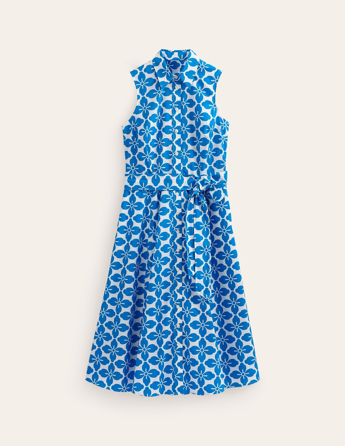 Amy Sleeveless Shirt Dress-Indigo Bunting, Floral Tile