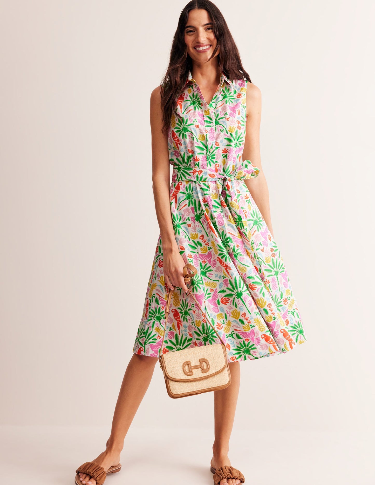 Amy Sleeveless Shirt Dress-Multi, Tropical Paradise