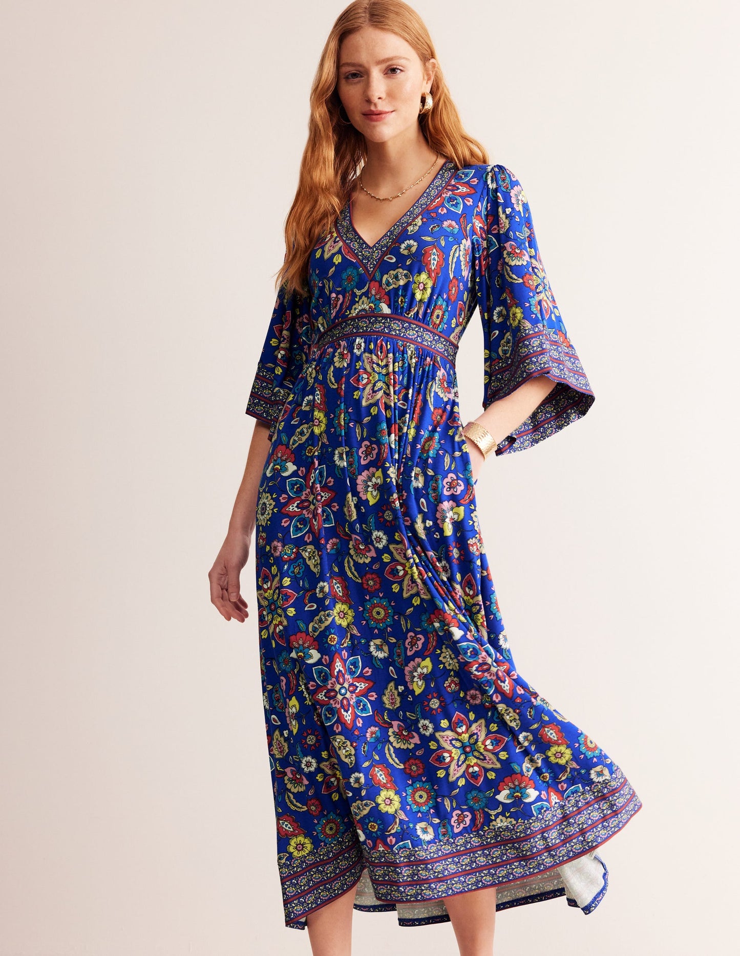 Maya Kimono Jersey Maxi Dress-Surf the Web, Botanical Sprig