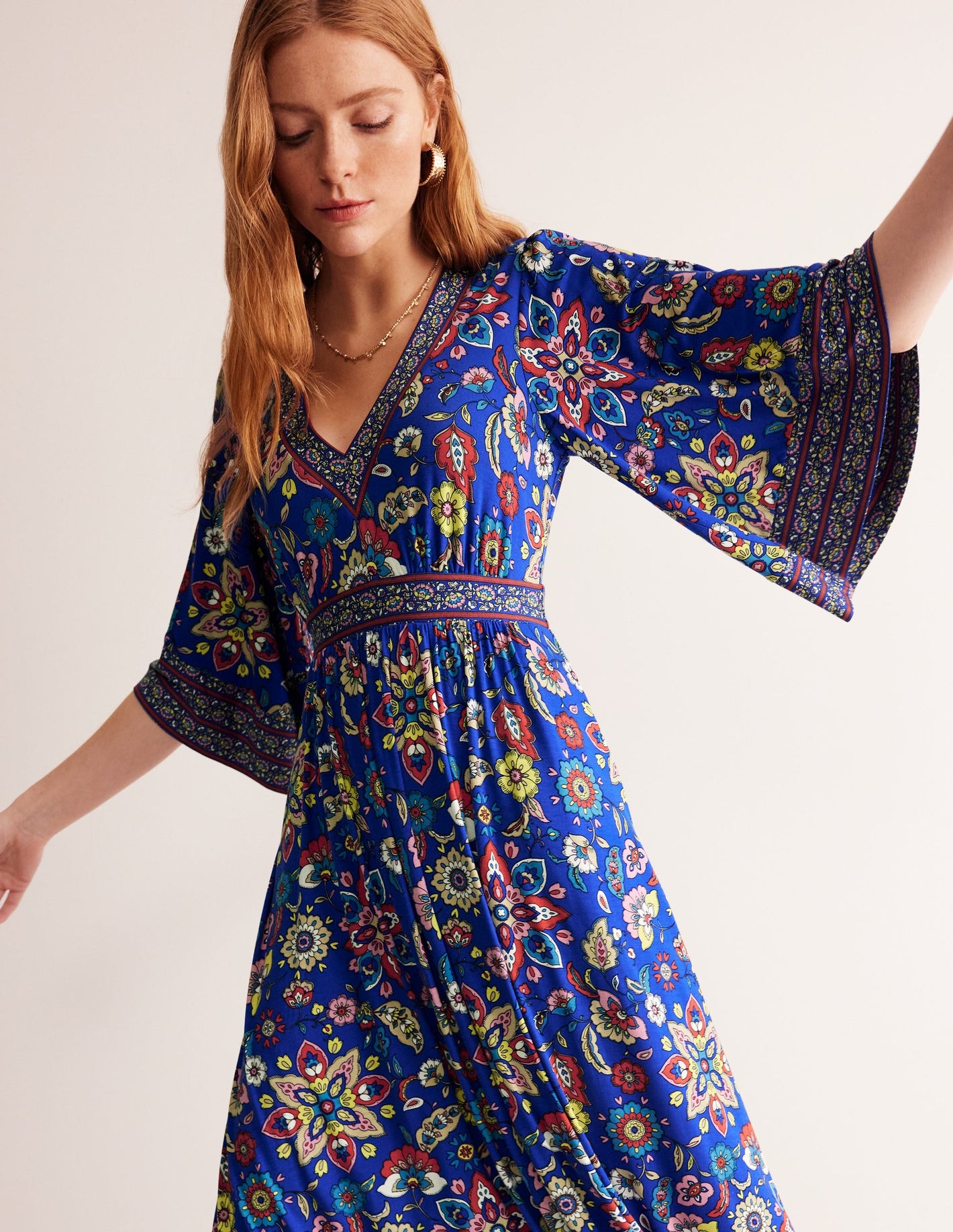 Maya Kimono Jersey Maxi Dress-Surf the Web, Botanical Sprig