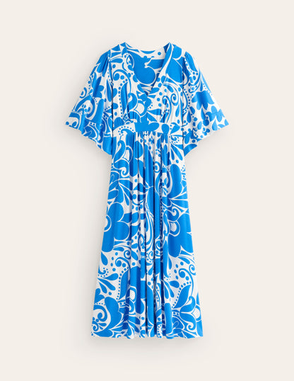 Maya Kimono Jersey Maxi Dress-Indigo Bunting, Ripple Swirl