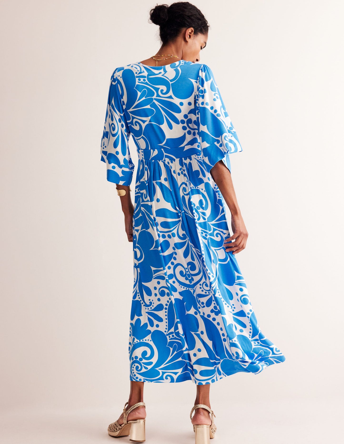 Maya Kimono Jersey Maxi Dress-Indigo Bunting, Ripple Swirl