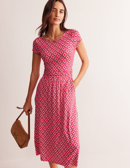 Amelie Jersey Midi Dress-Sangria Sunset, Geo Pome