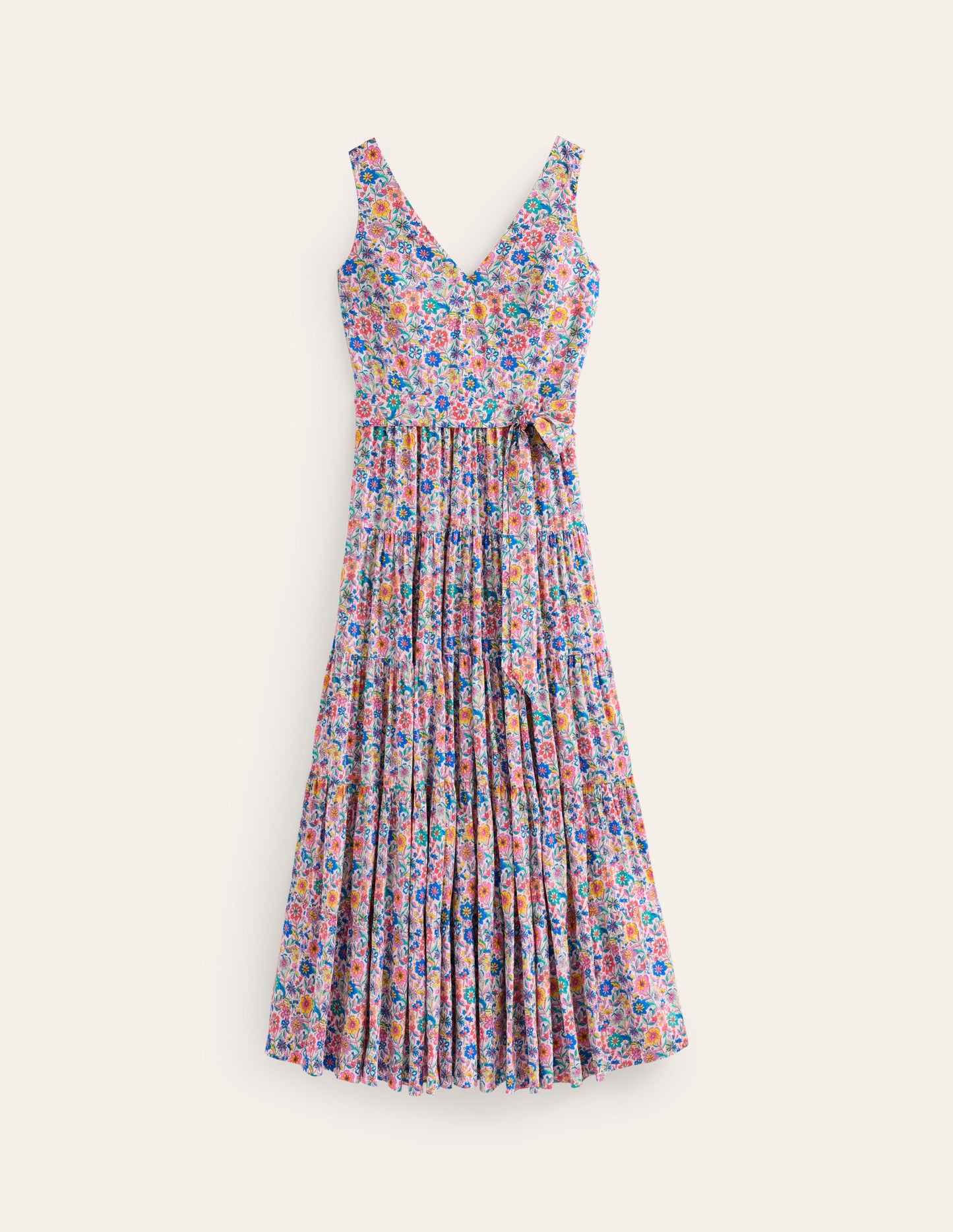 Cotton Tiered Midi Dress-Multi, Exotic Bloom