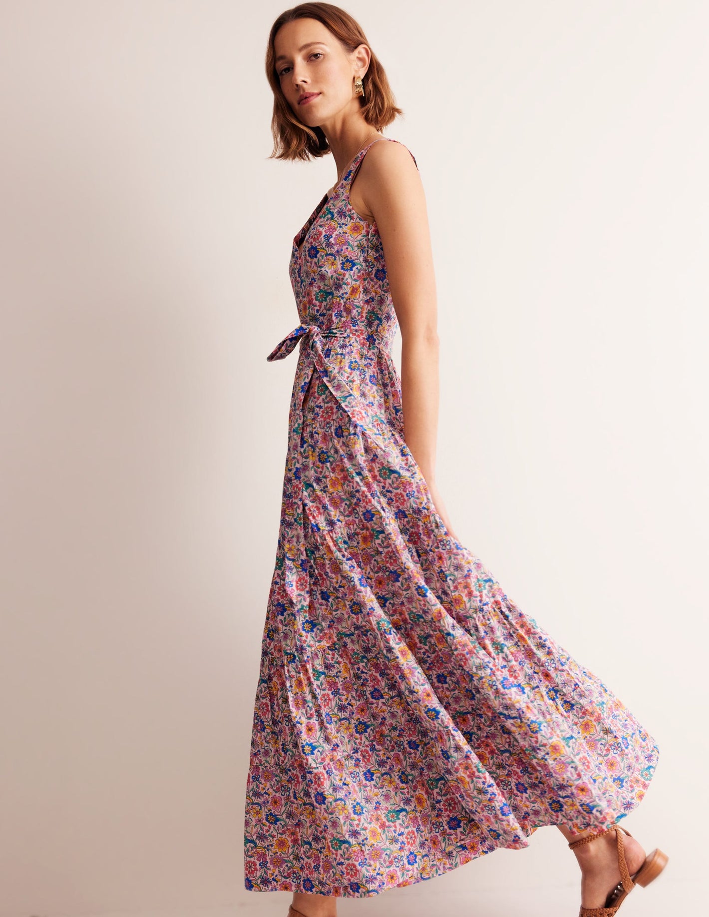 Cotton Tiered Midi Dress-Multi, Exotic Bloom