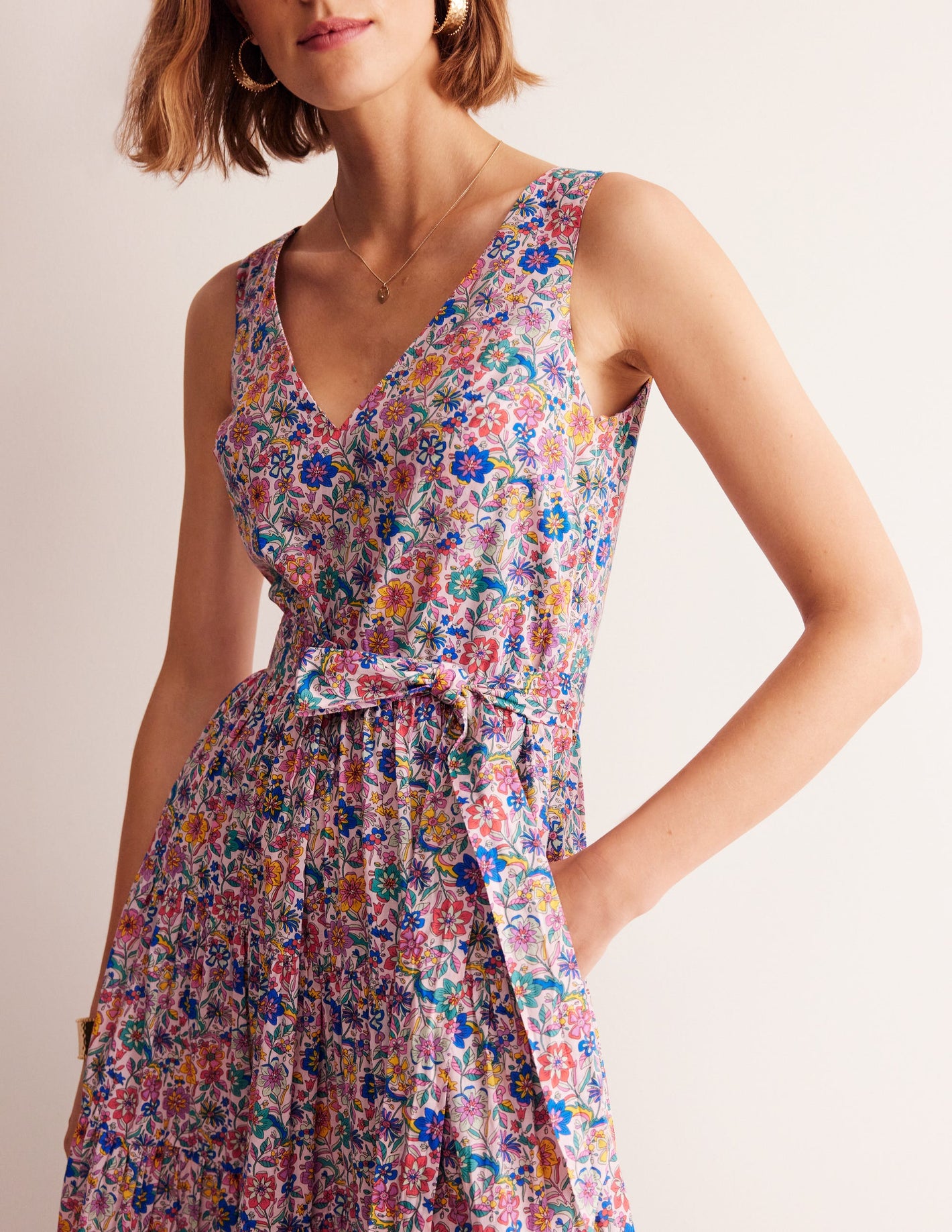 Cotton Tiered Midi Dress-Multi, Exotic Bloom