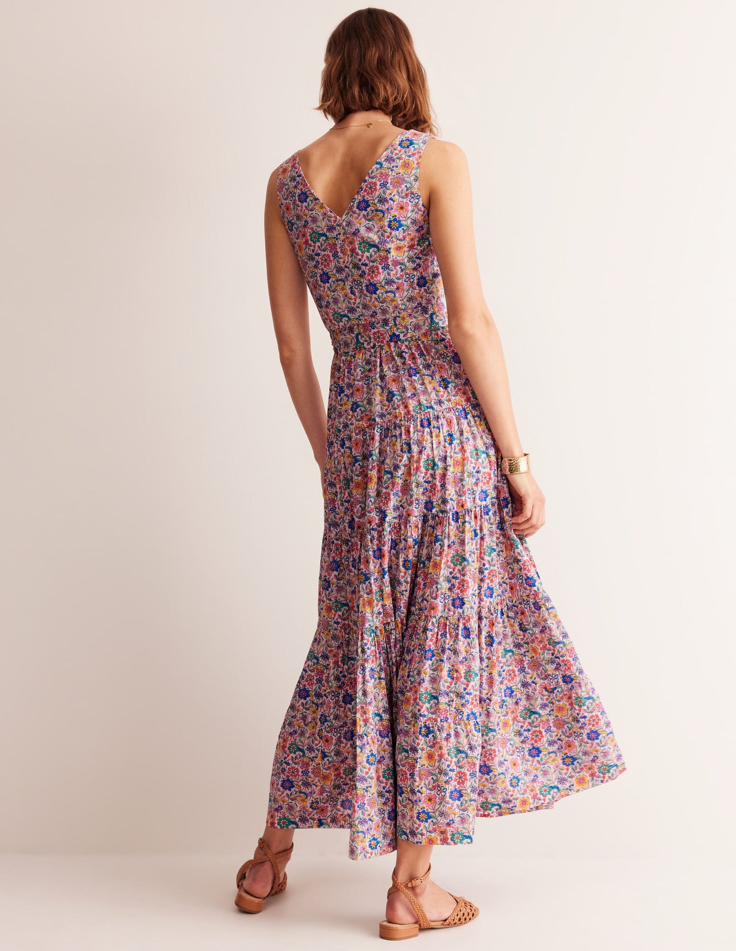 Cotton Tiered Midi Dress-Multi, Exotic Bloom