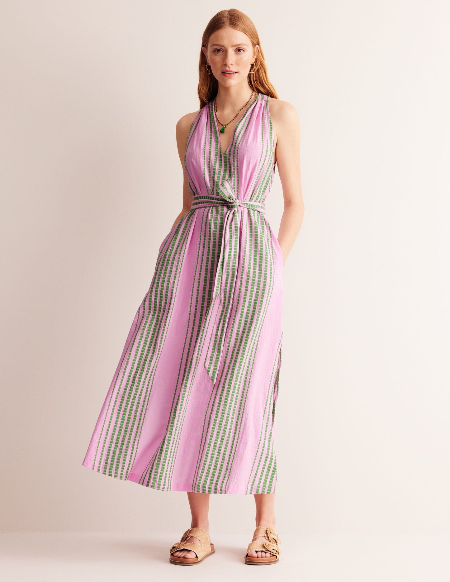 Jacquard Beach Dress-Green and Pink Jacquard