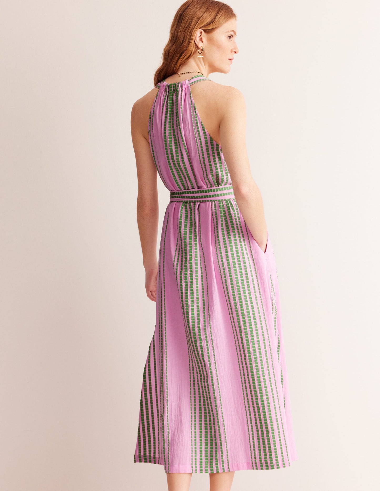 Jacquard Beach Dress-Green and Pink Jacquard