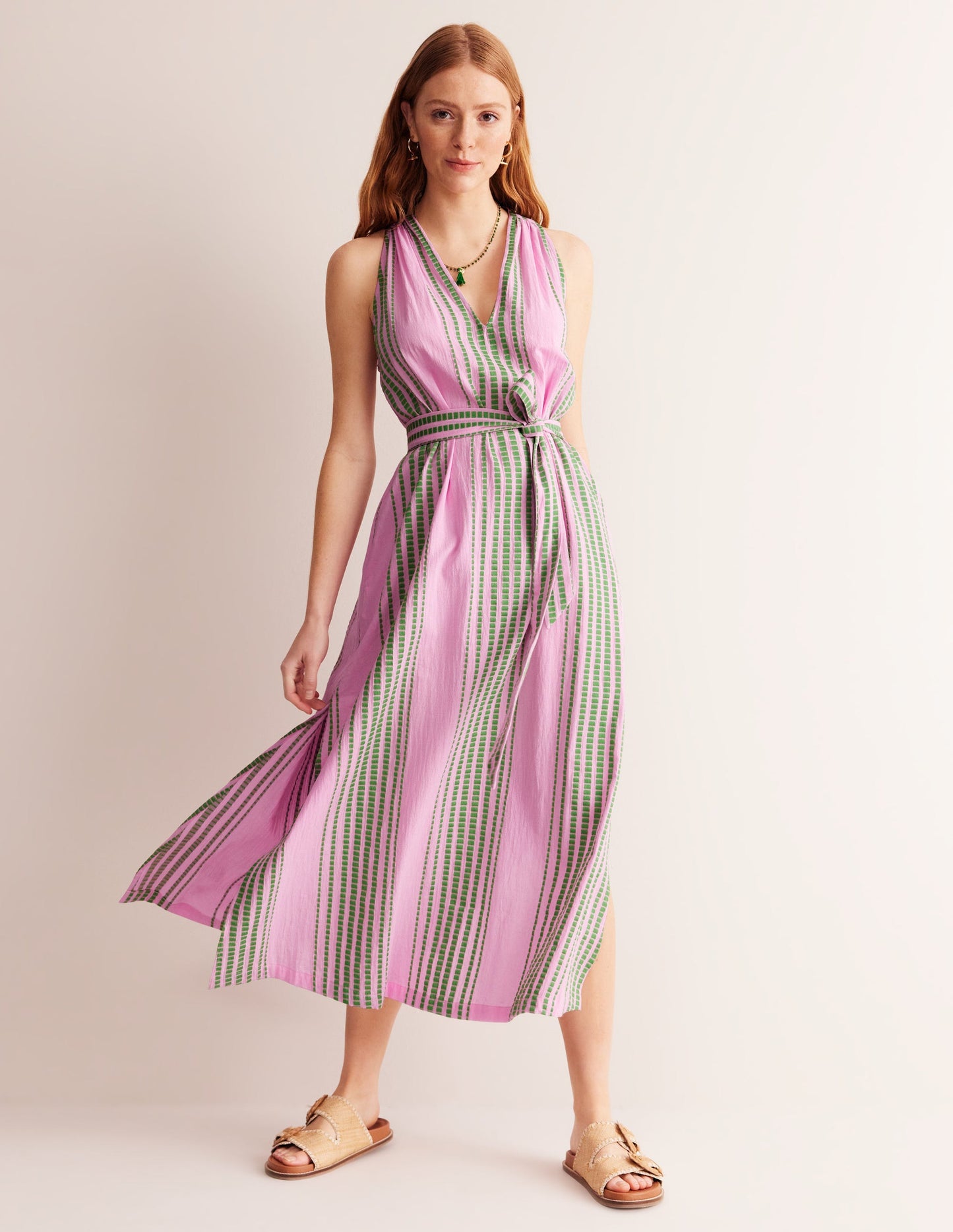 Jacquard Beach Dress-Green and Pink Jacquard