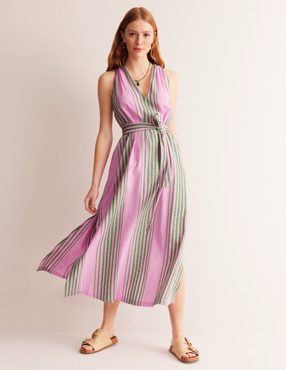 Jacquard Beach Dress-Green and Pink Jacquard