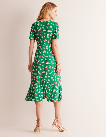 Felicity Jersey Midi Tea Dress-Green, Botanical Petal