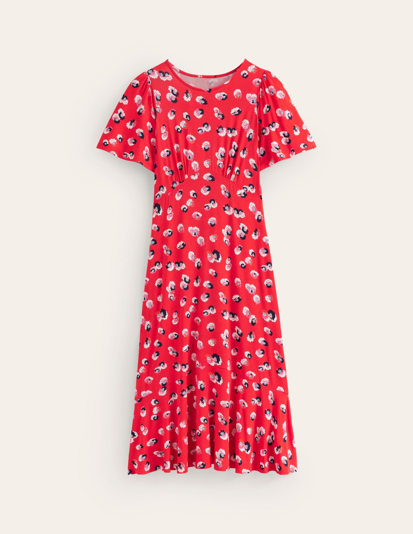 Felicity Jersey Midi Tea Dress-Flame Scarlet, Botanical Petal