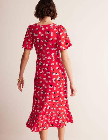 Felicity Jersey Midi Tea Dress-Flame Scarlet, Botanical Petal