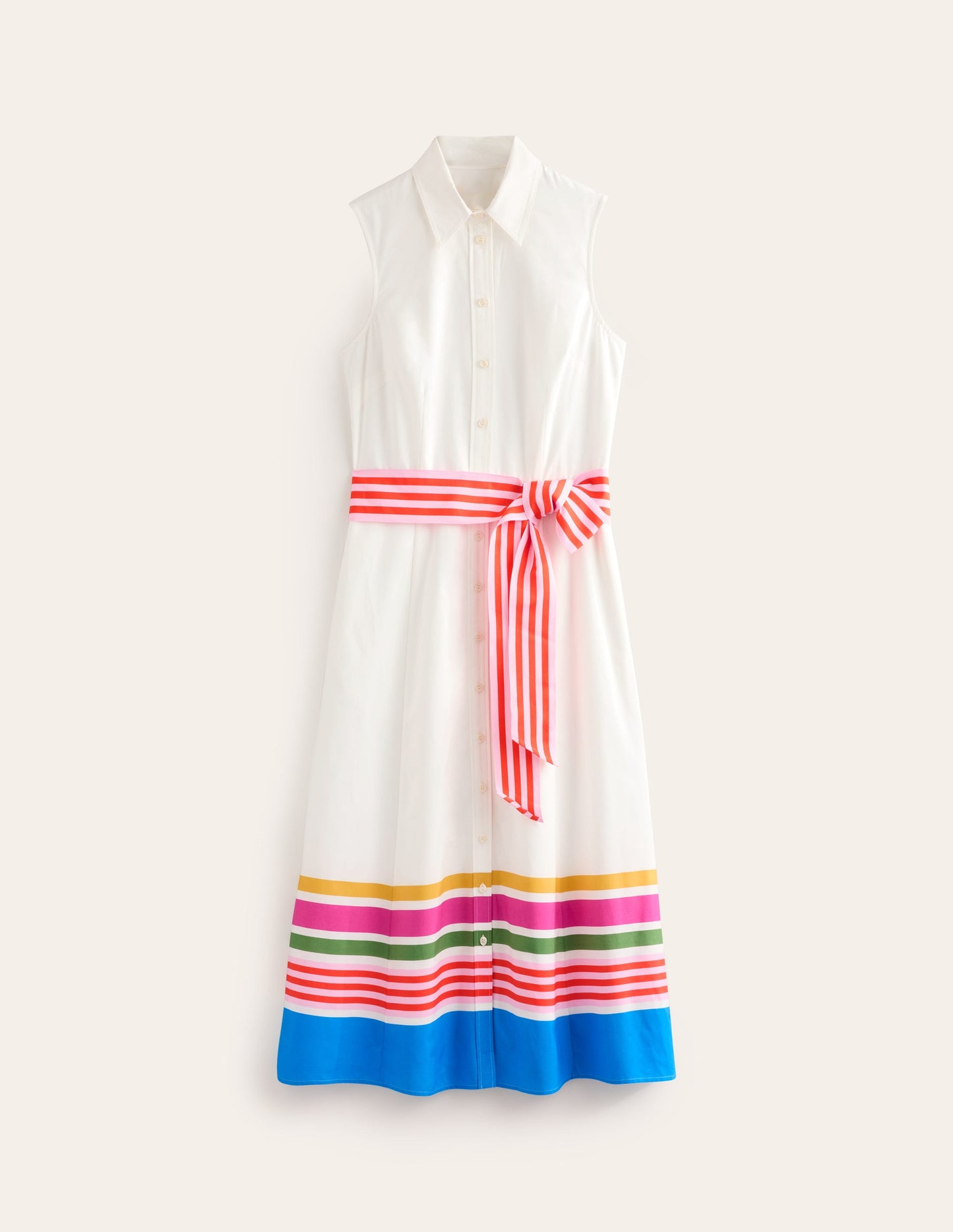 Kate Sleeveless Shirt Dress-Ivory and Multistripe