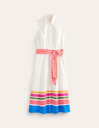 Kate Sleeveless Shirt Dress-Ivory and Multistripe