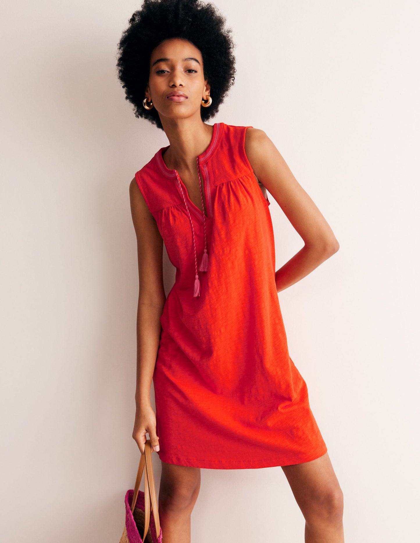 Nadine Notch Cotton Dress-Fiesta Red