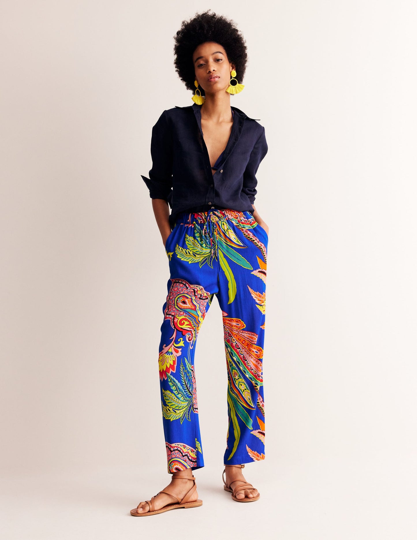 Crinkle Tapered Trousers-Multi, Painterly Paisley