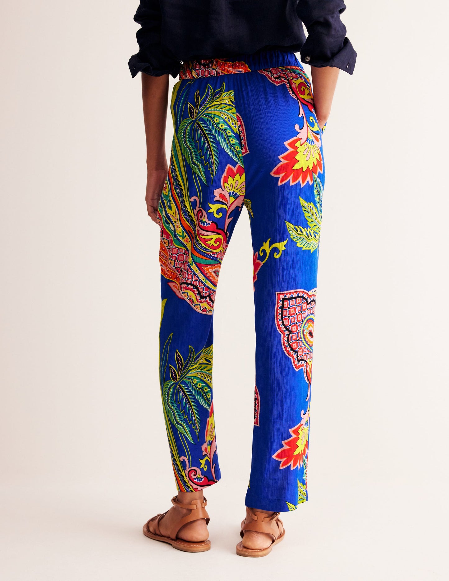 Crinkle Tapered Trousers-Multi, Painterly Paisley