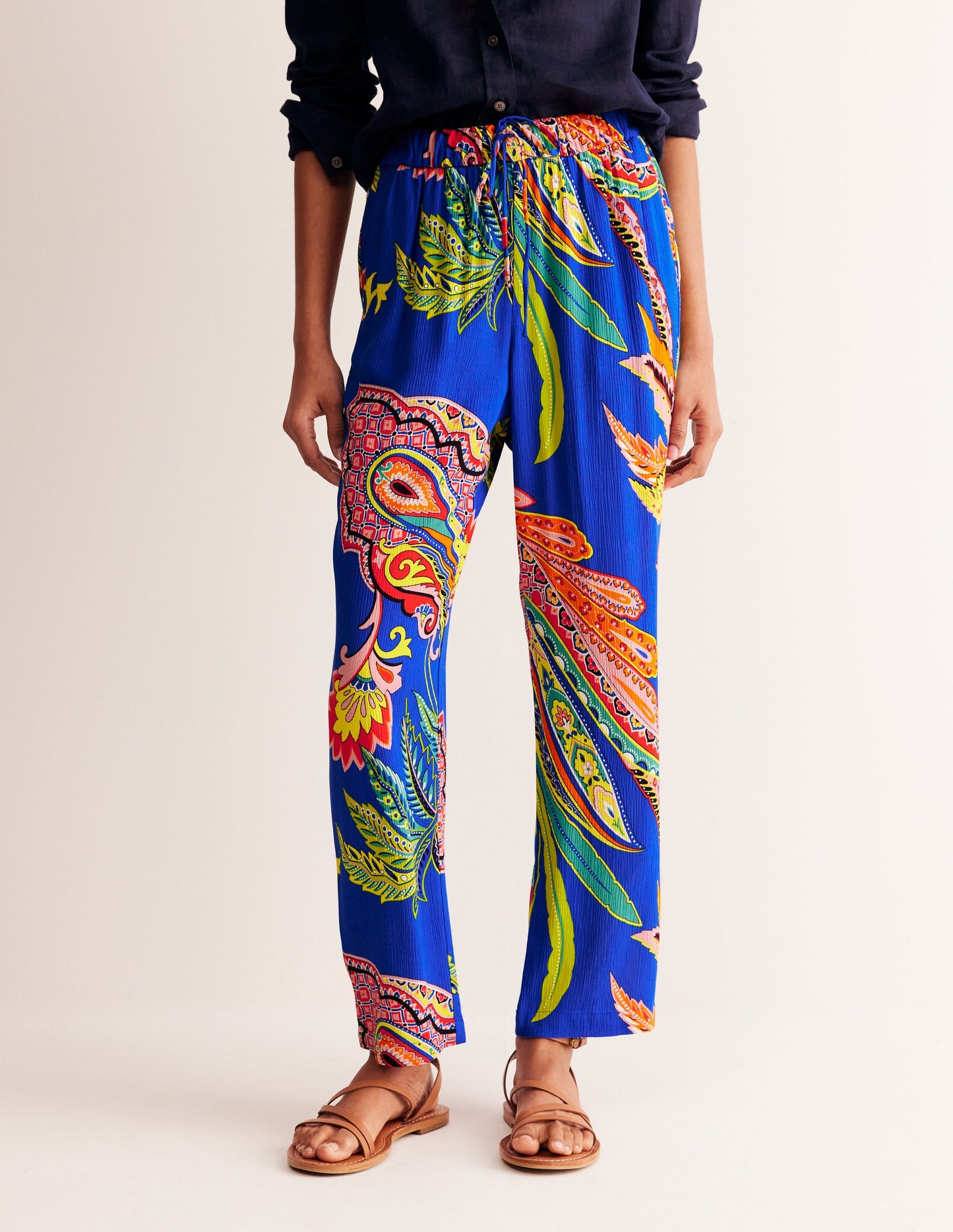 Crinkle Tapered Trousers-Multi, Painterly Paisley