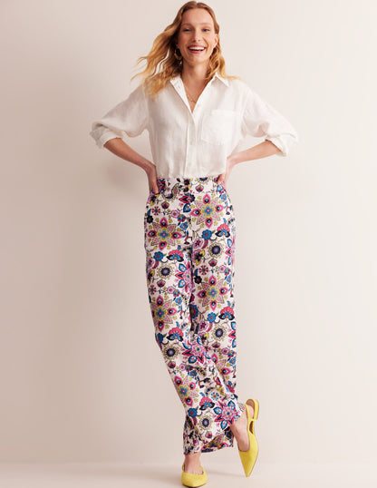 Westbourne Linen Trousers-Ivory, Botanical Sprig