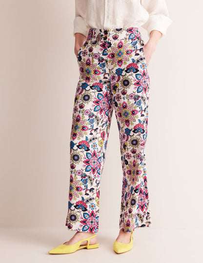 Westbourne Linen Trousers-Ivory, Botanical Sprig