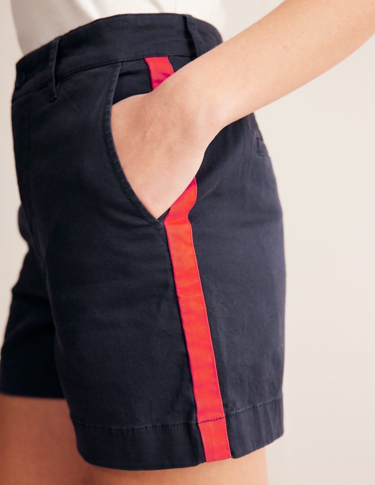 Barnsbury Chino Short-Navy, Red Side Stripe