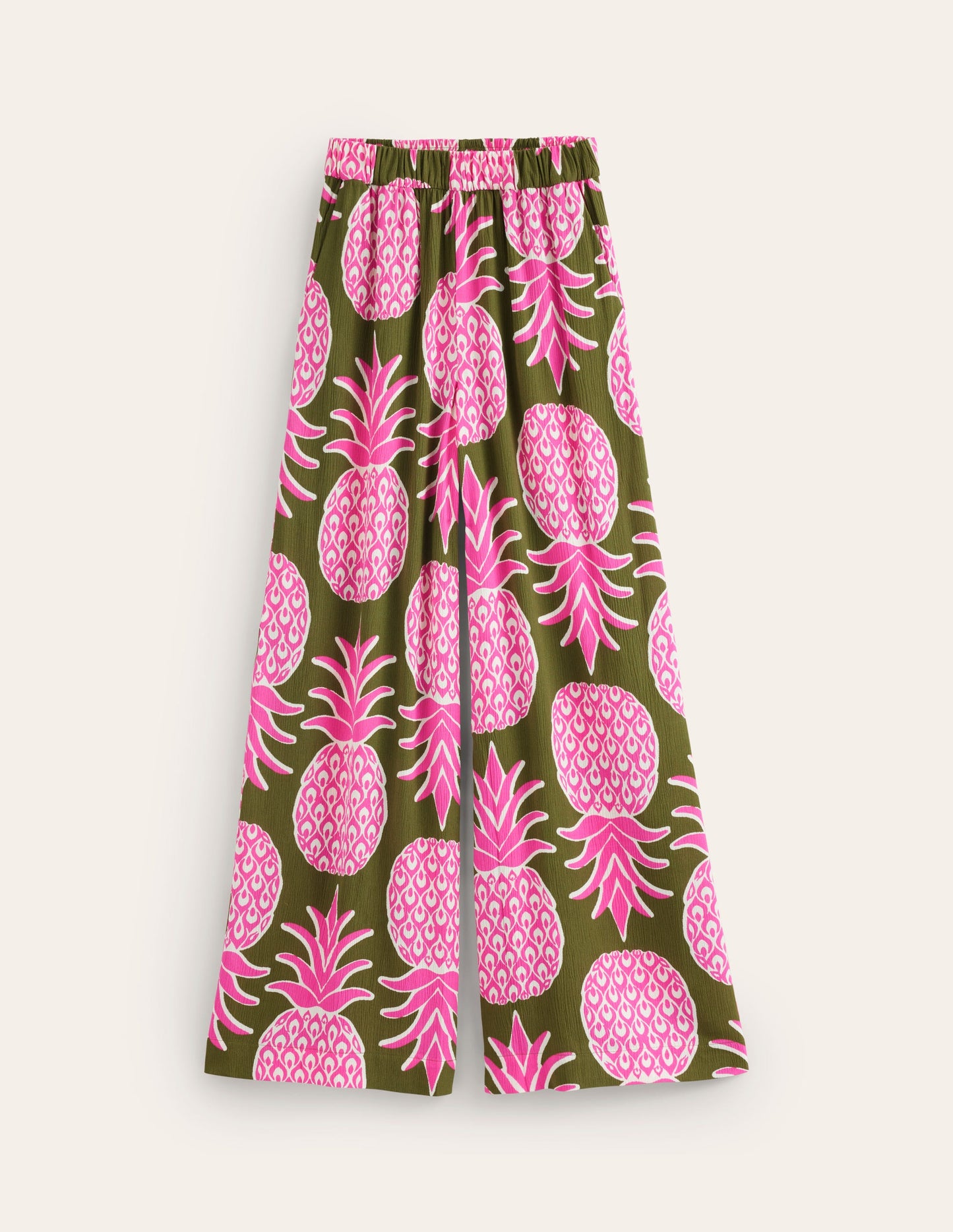 Crinkle Wide Trousers-Avocado, Pineapple Pop