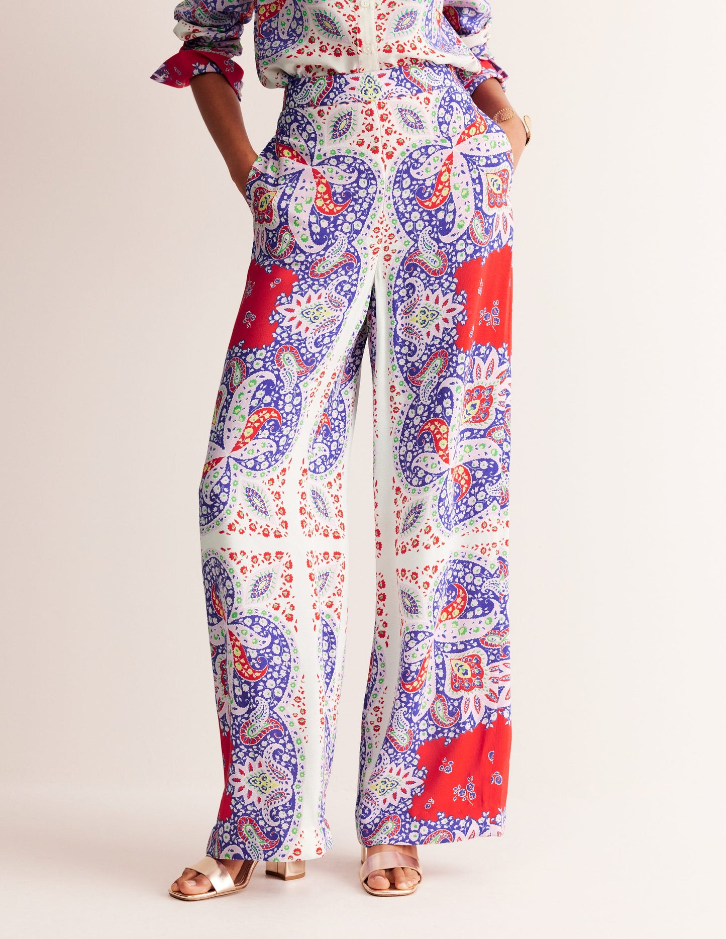 Palazzo Fluid Crepe Trousers-Rubicondo, Ornate Paisley