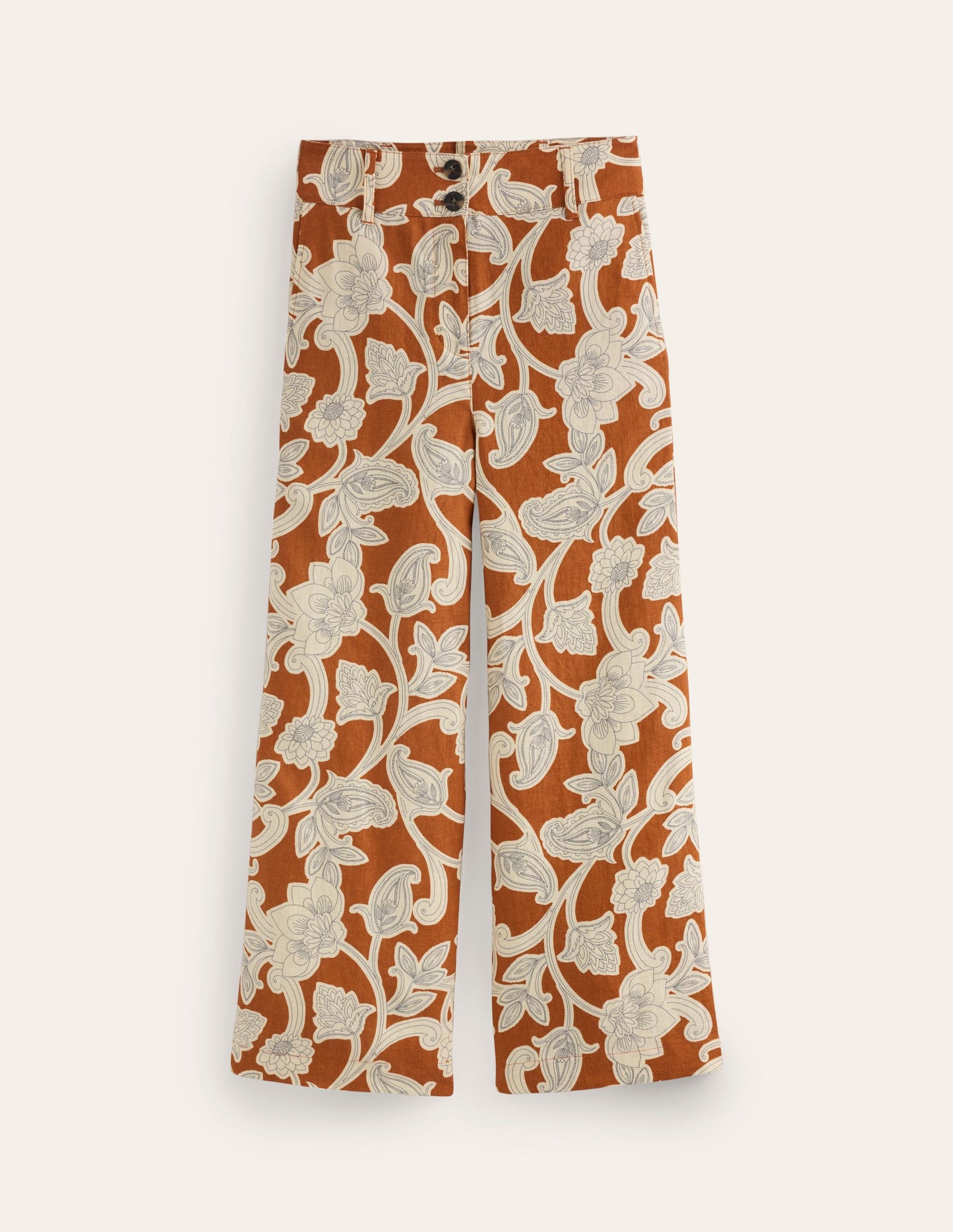 Westbourne Linen Crop Trousers-Umber, Paisley Whirl