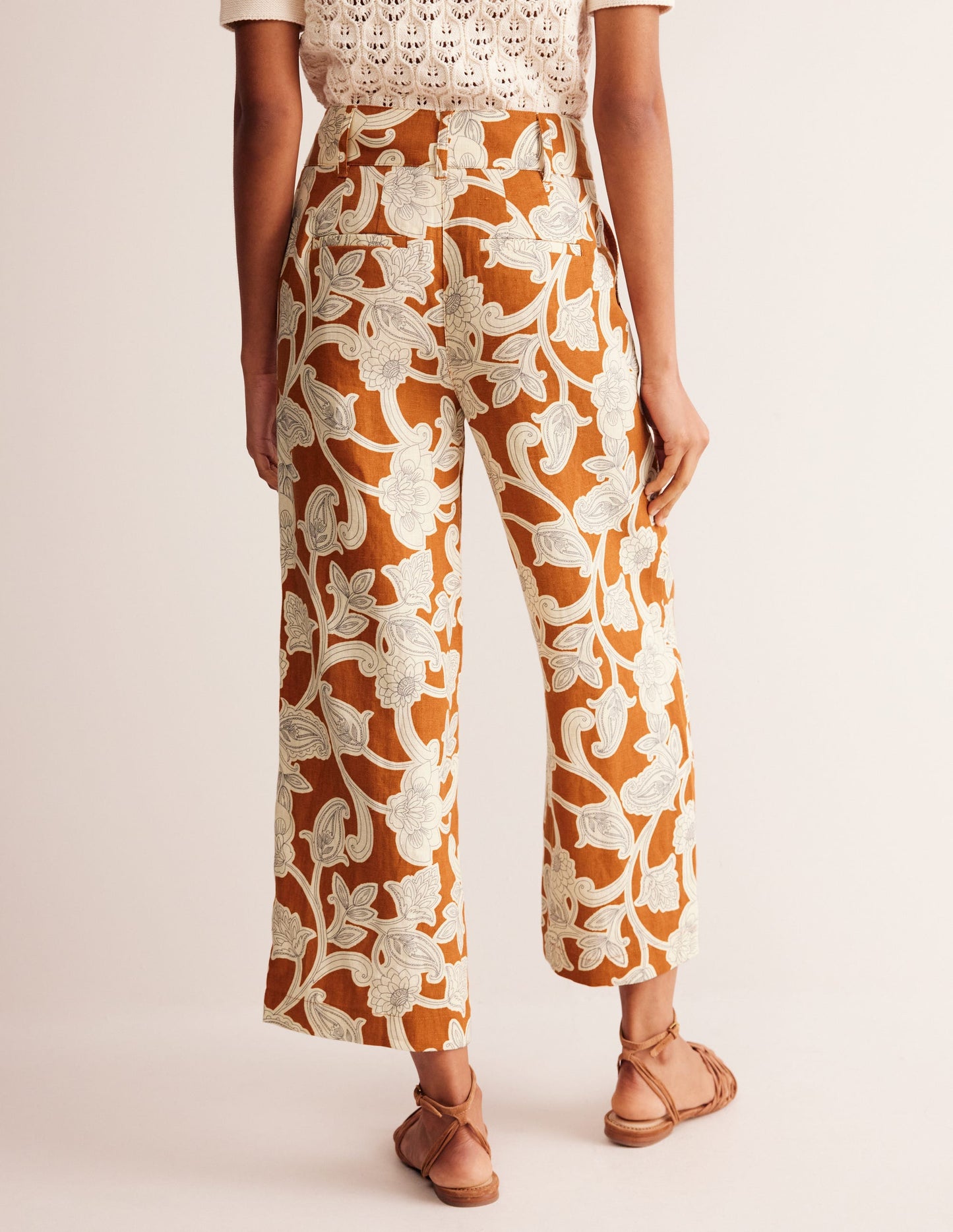 Westbourne Linen Crop Trousers-Umber, Paisley Whirl