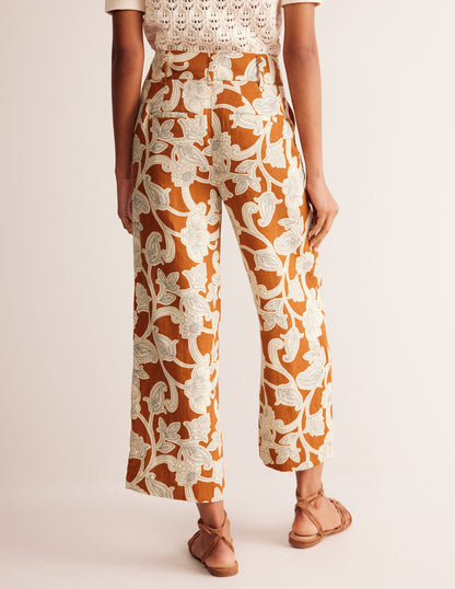 Westbourne Linen Crop Trousers-Umber, Paisley Whirl