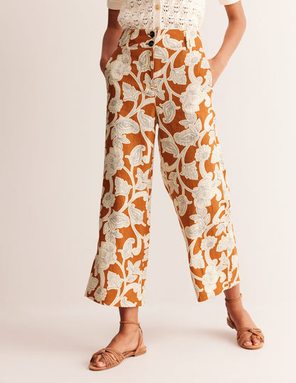 Westbourne Linen Crop Trousers-Umber, Paisley Whirl