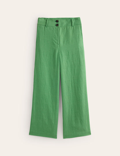 Westbourne Linen Crop Trousers-Stone Green