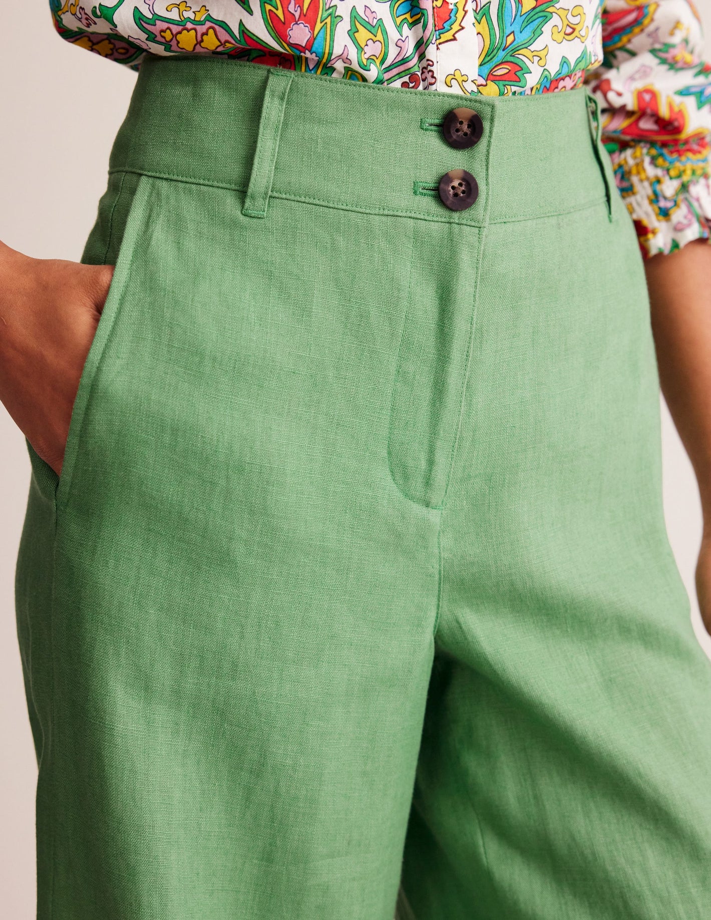 Westbourne Linen Crop Trousers-Stone Green