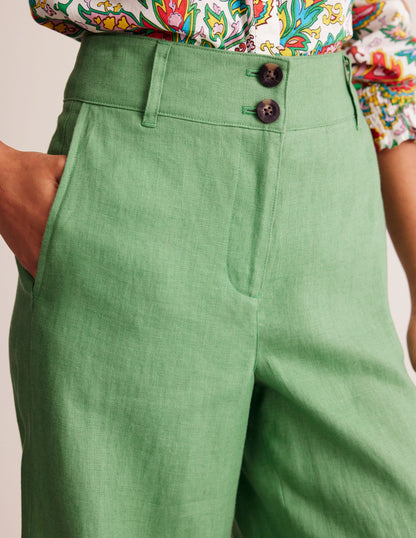 Westbourne Linen Crop Trousers-Stone Green